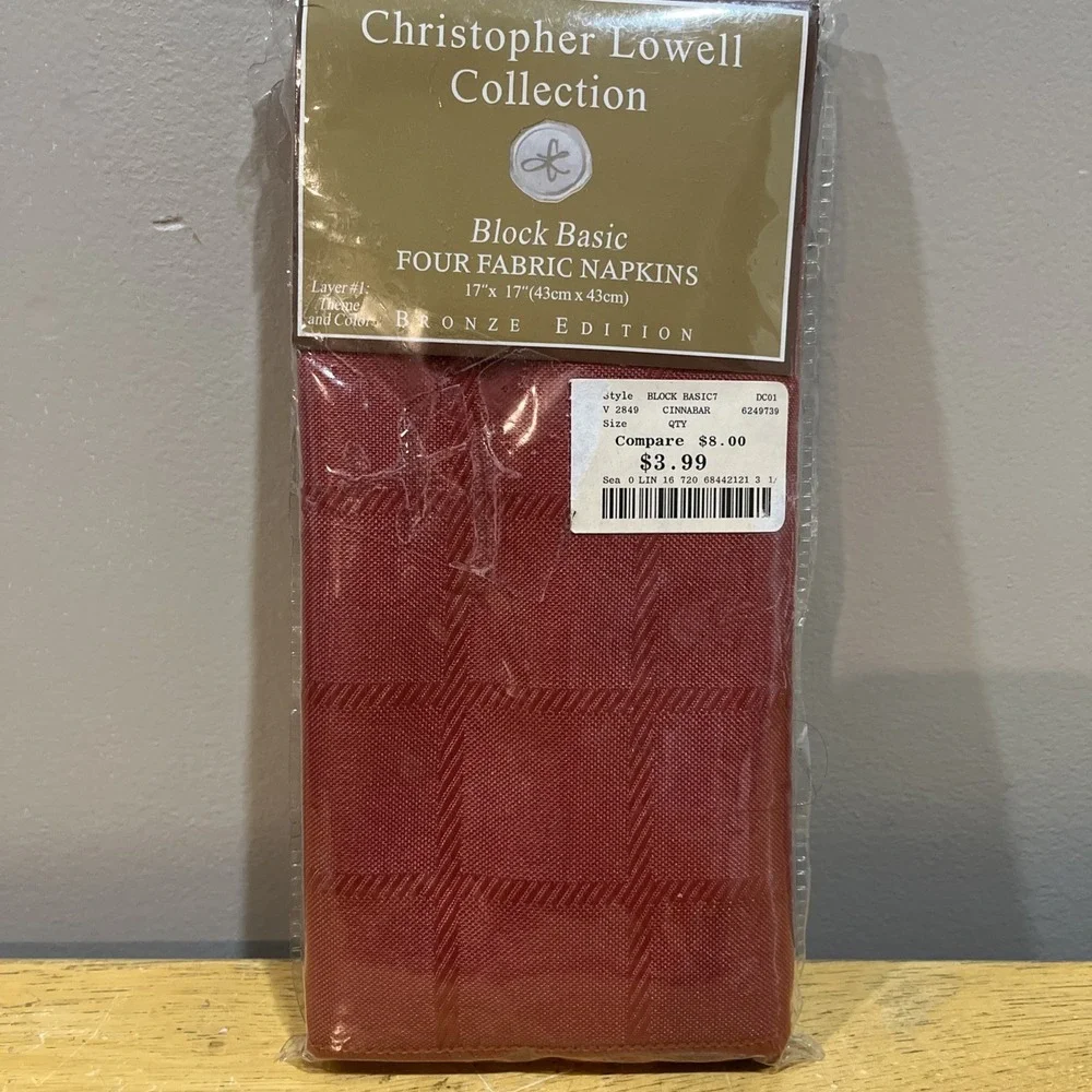 Christopher Lowell‎ Collection Block Basic Cinnabar Red Fabric Napkins 4 Pk
